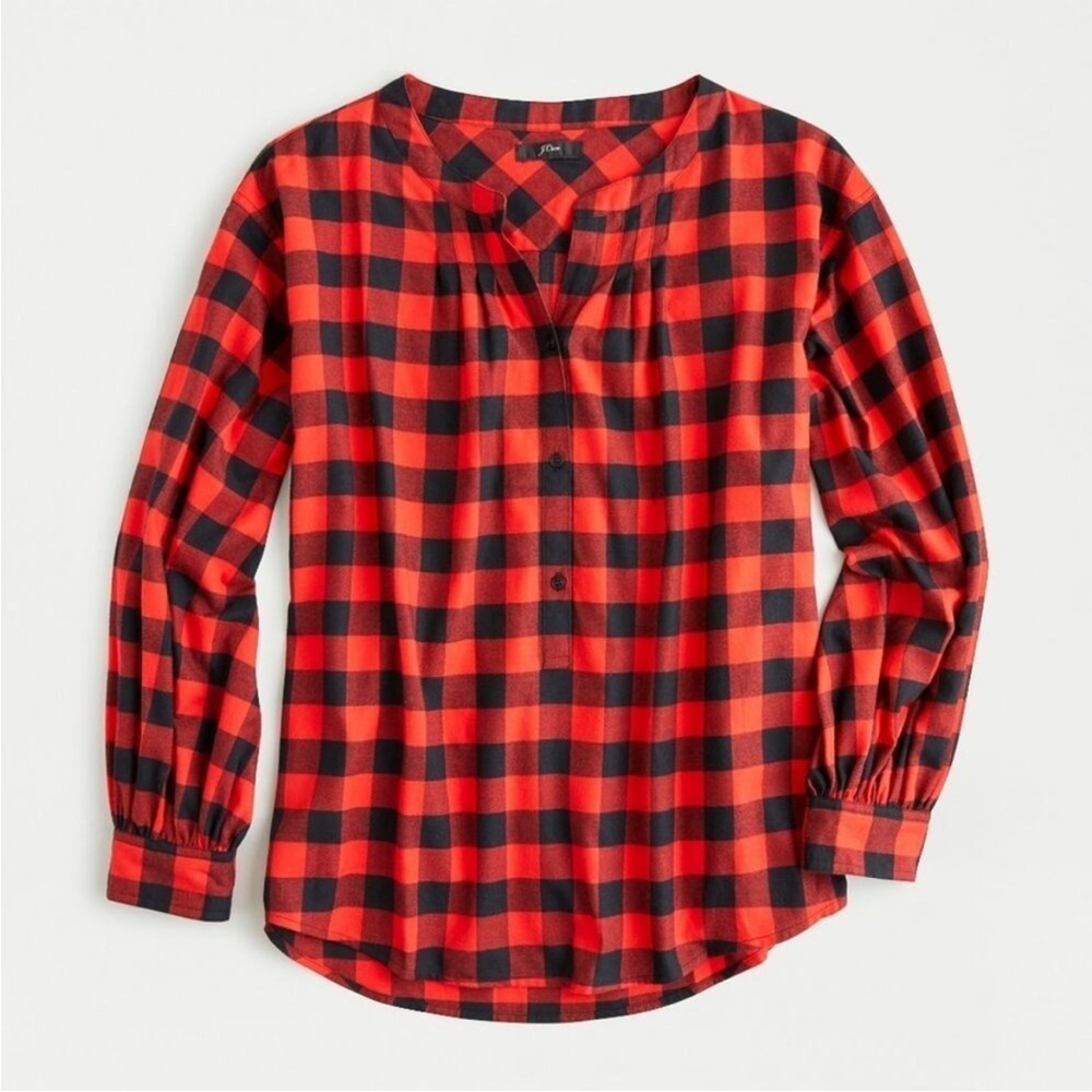 J Crew Open V-neck shirt in buffalo check flannel Red and Black Plaid Button-Up